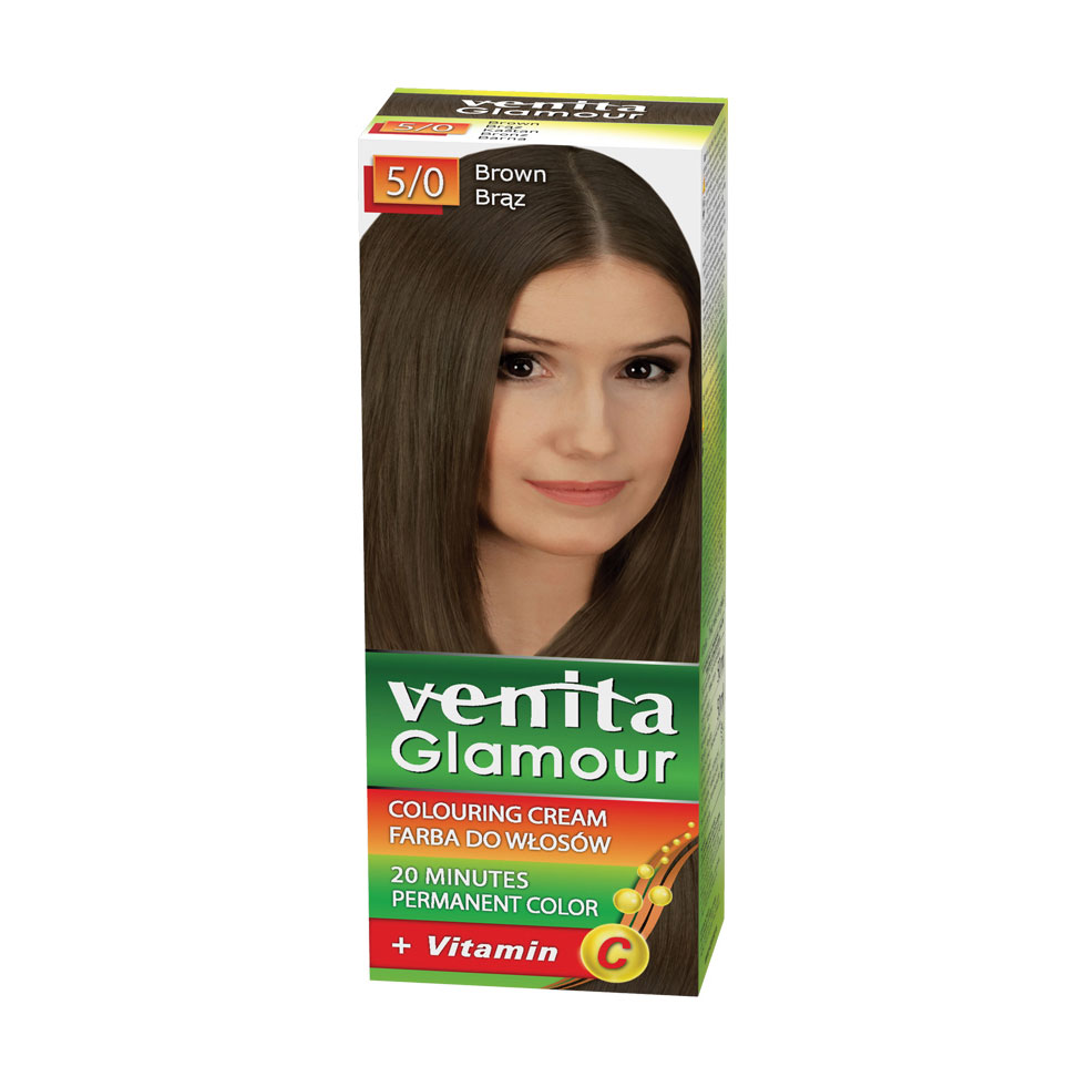 Перманентна крем-фарба для волосся Venita Glamour Colouring Cream 5/0 Brown, 100 мл